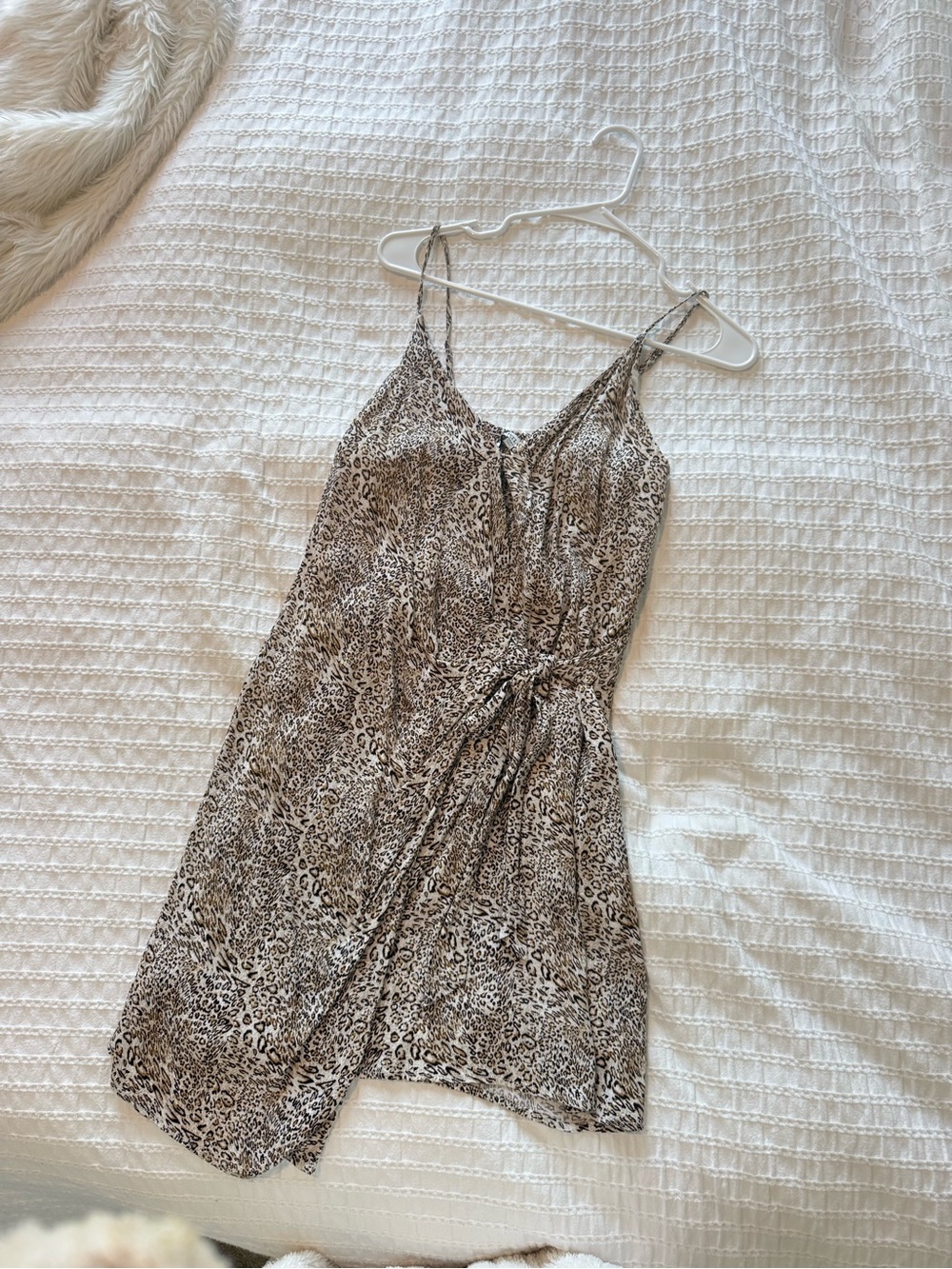 Heartloom Beige and Brown Leopard Print Mini Wrap Dress